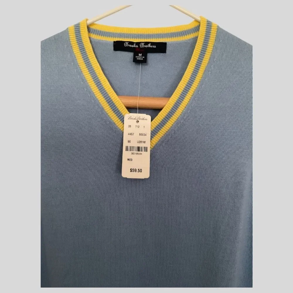 Brooks Brothers Boy's Cotton Vest Light Blue Yellow, Size M NWT Preppy Academia